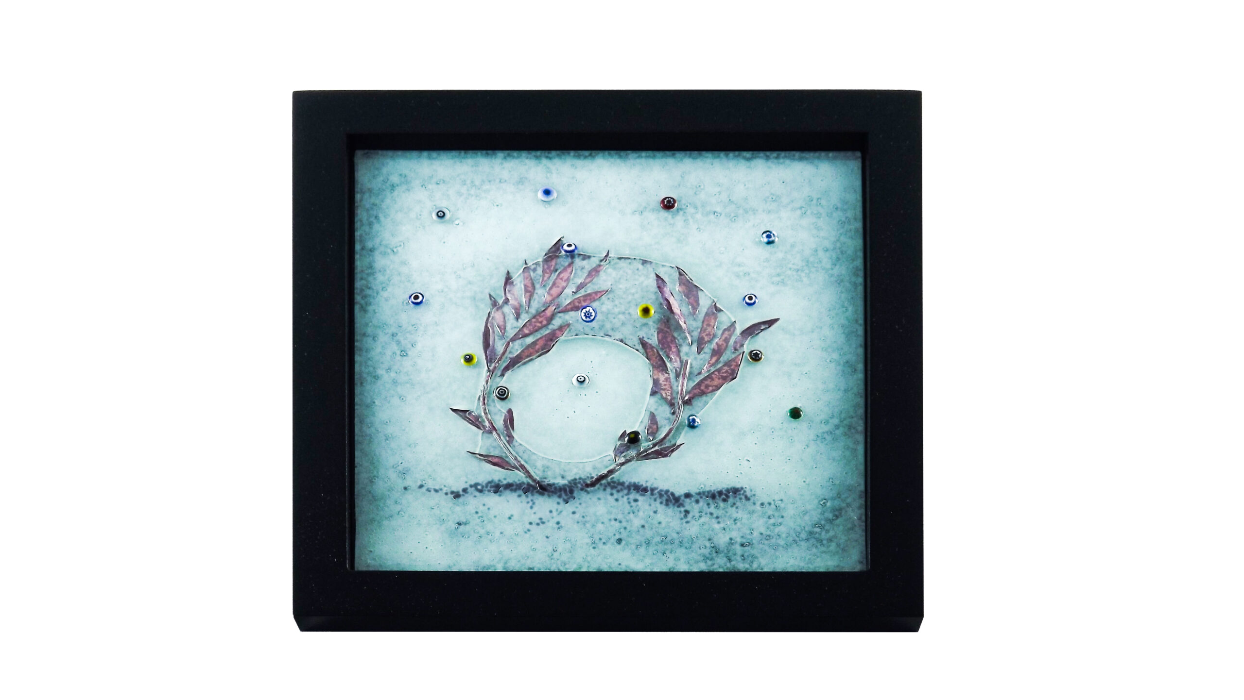 Quadro Flores Cobre Milafiori feito em vidro fusing