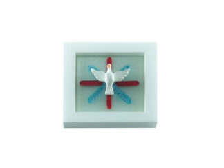 Quadro Divino Espirito Santo Pequeno Vermelho e Turquesa