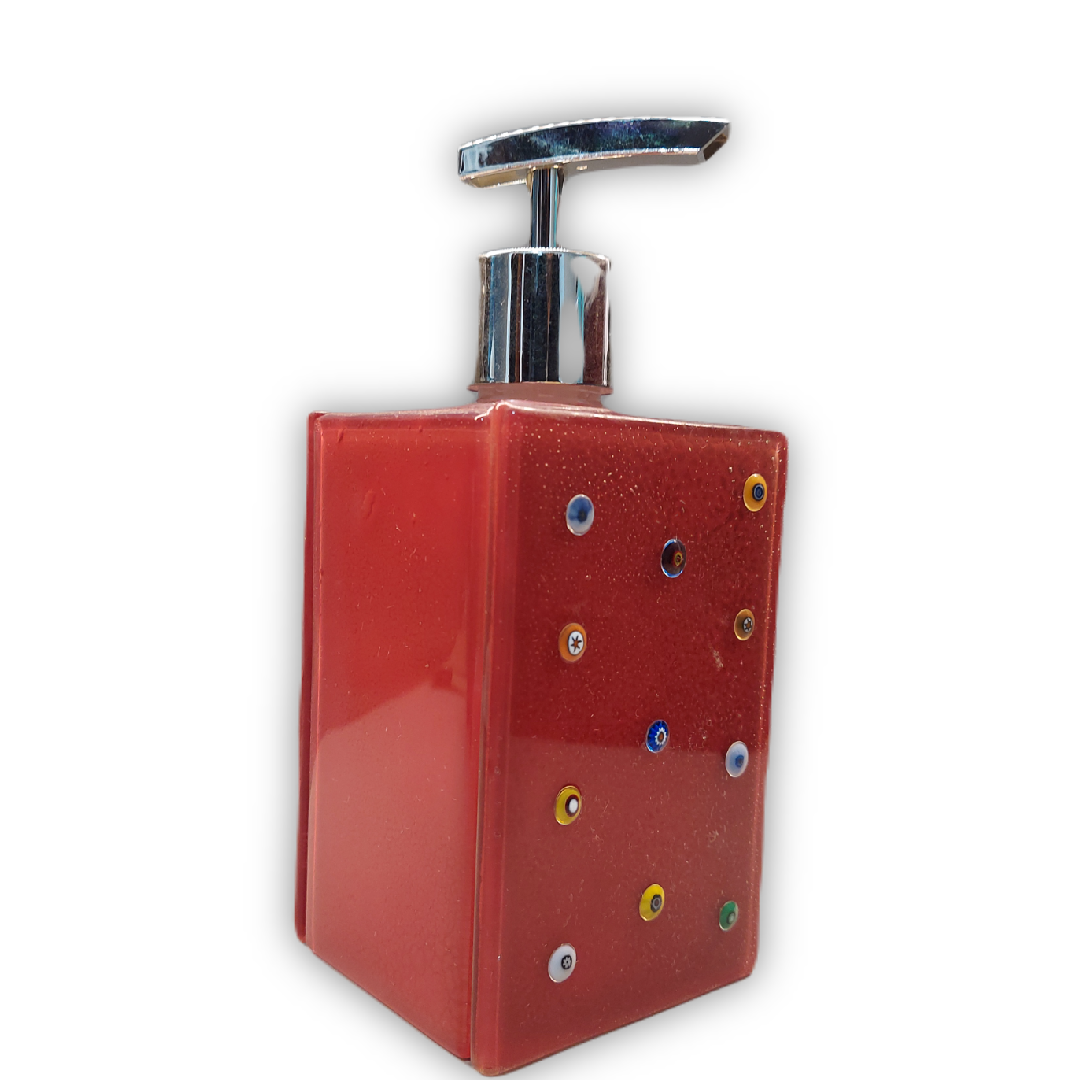 Dispenser para Sabonete Líquido em vidro Vermelho com milafiori