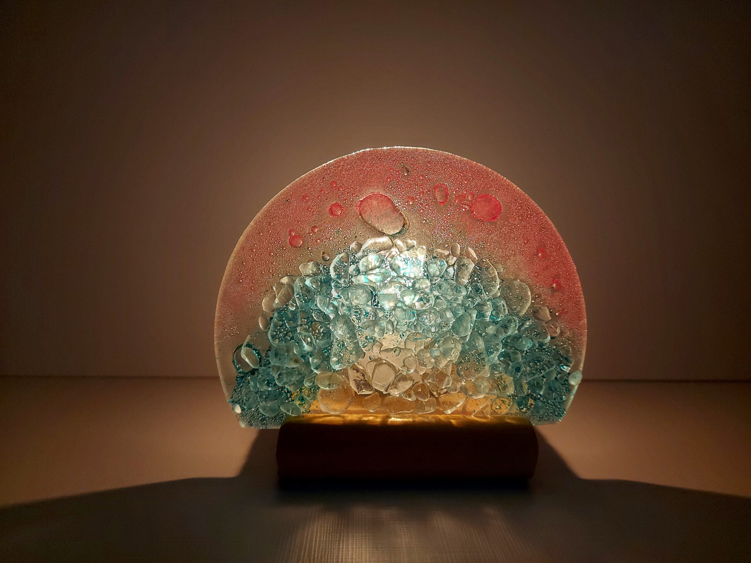 Porta Vela Meia Lua Azul e Rosa Salmão